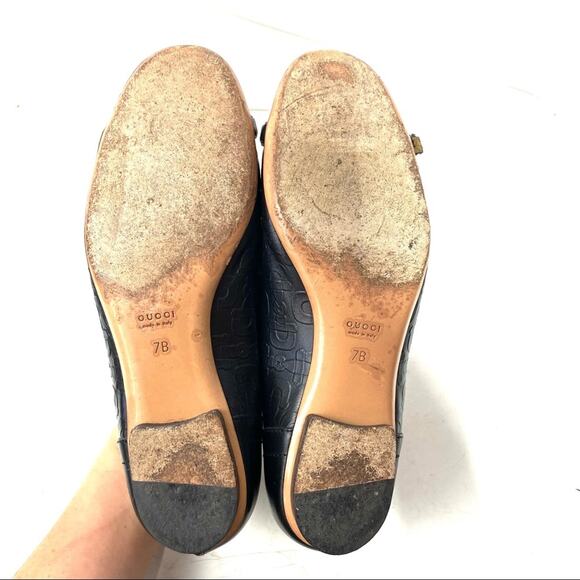 Gucci Black Leather Buckled Ballet Flats Size 7 - Picture 7 of 11